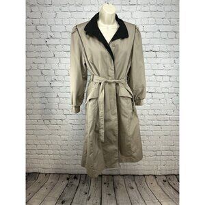 VTG Foxland By Lanson Beige Zip Out Liner Collared Women’s Long Trench Coat 12
